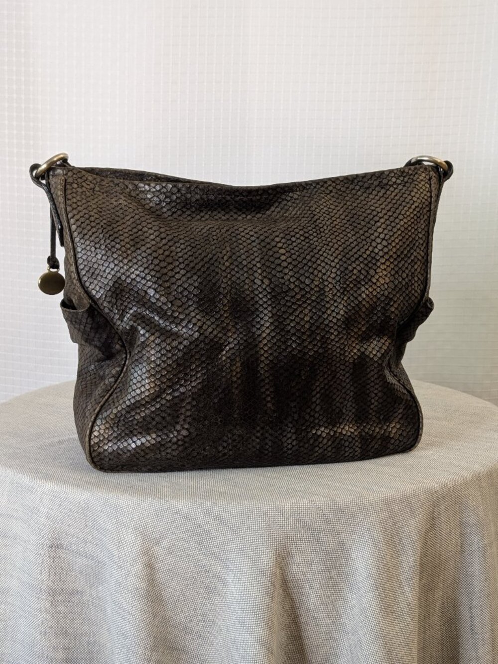 Brahmin Metallic Bronze Embossed Leather Hobo Shoulder Bag Dust Bag - Picture 4 of 12